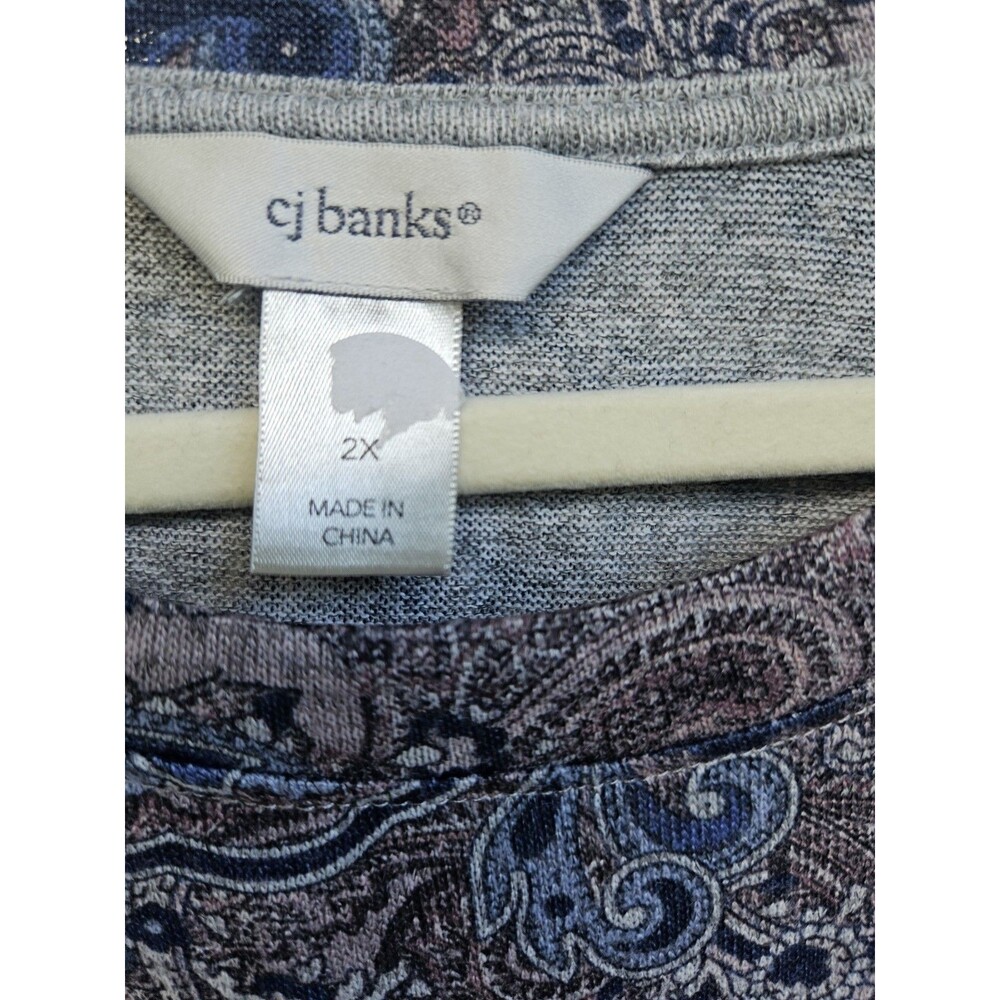 CJ Banks Knit Top Womens Plus Size 2X Blue Paisley Long Sleeve - Picture 3 of 6
